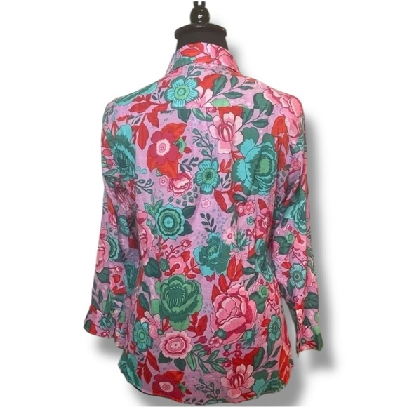 TALBOTS COTTON BUTTON FRONT SHIRT - SKETCHED BLOOMS Plus 1X - Picture 4 of 10